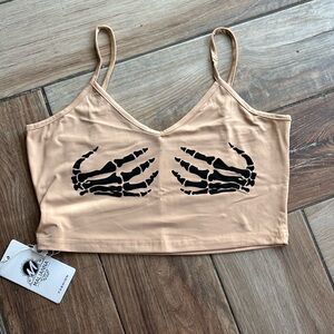 New women’s beige skull hands bralet bra small tank top